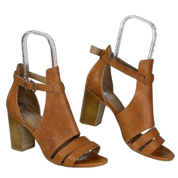 Emanuele Crasto Cage Sandal Studded Strappy SZ 10 Brown Leather Block Heeled - Picture 8 of 9